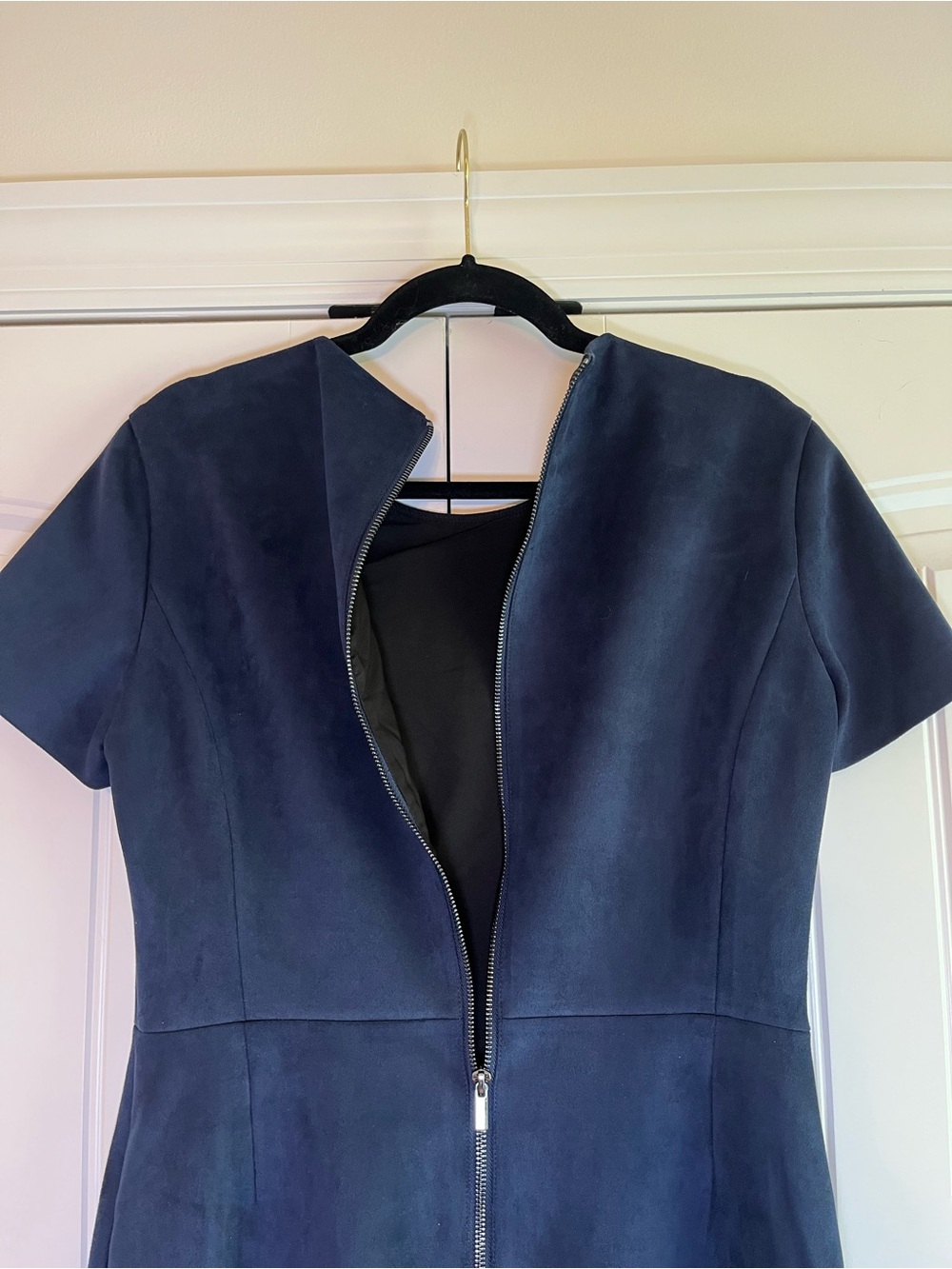 French Connection Patty Faux Suede Mini Dress Size 8 Navy Blue Cocktail Office - Picture 7 of 10
